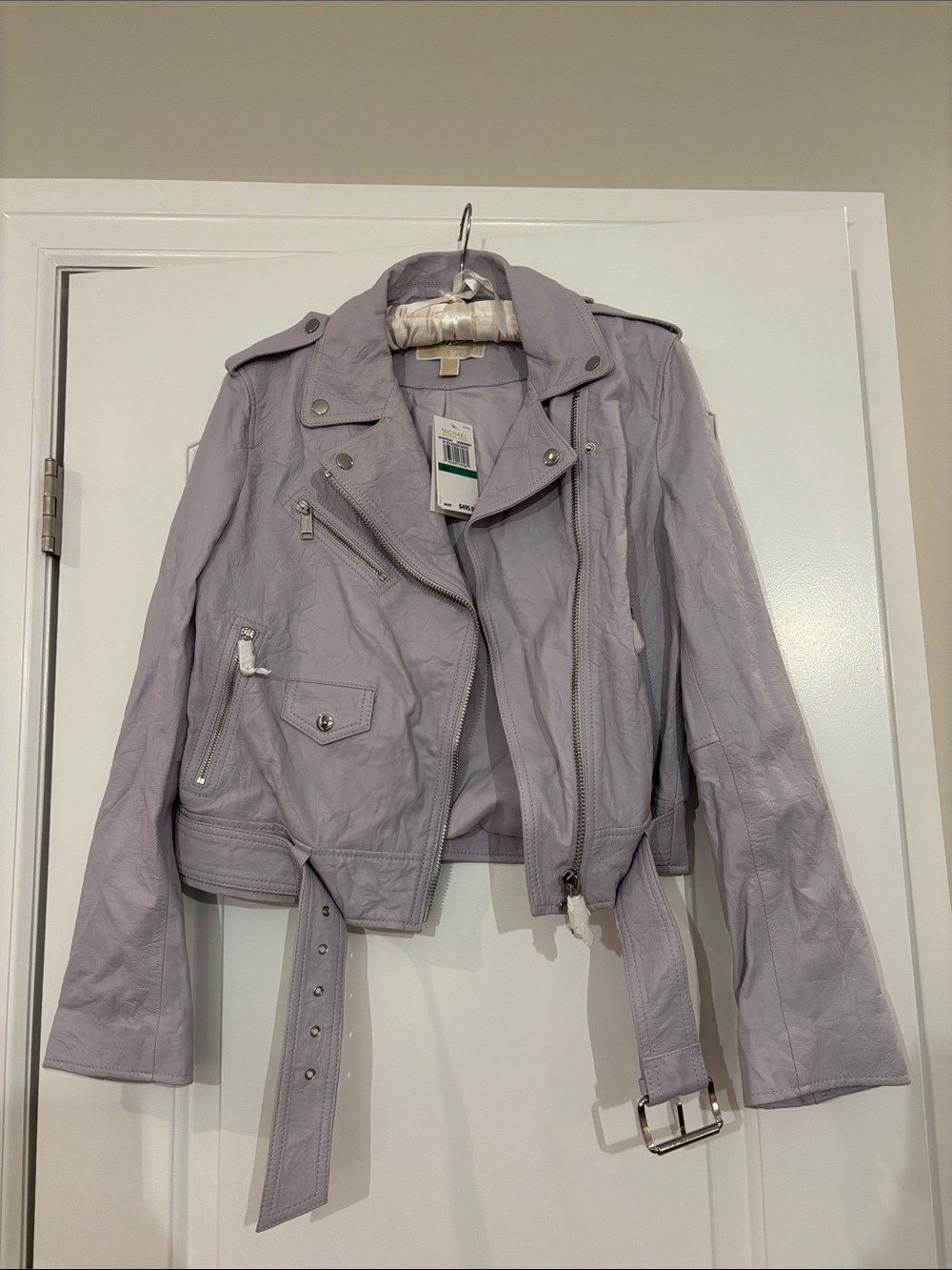 Michael Kors Light Lavender Faux Leather Moto Jacket